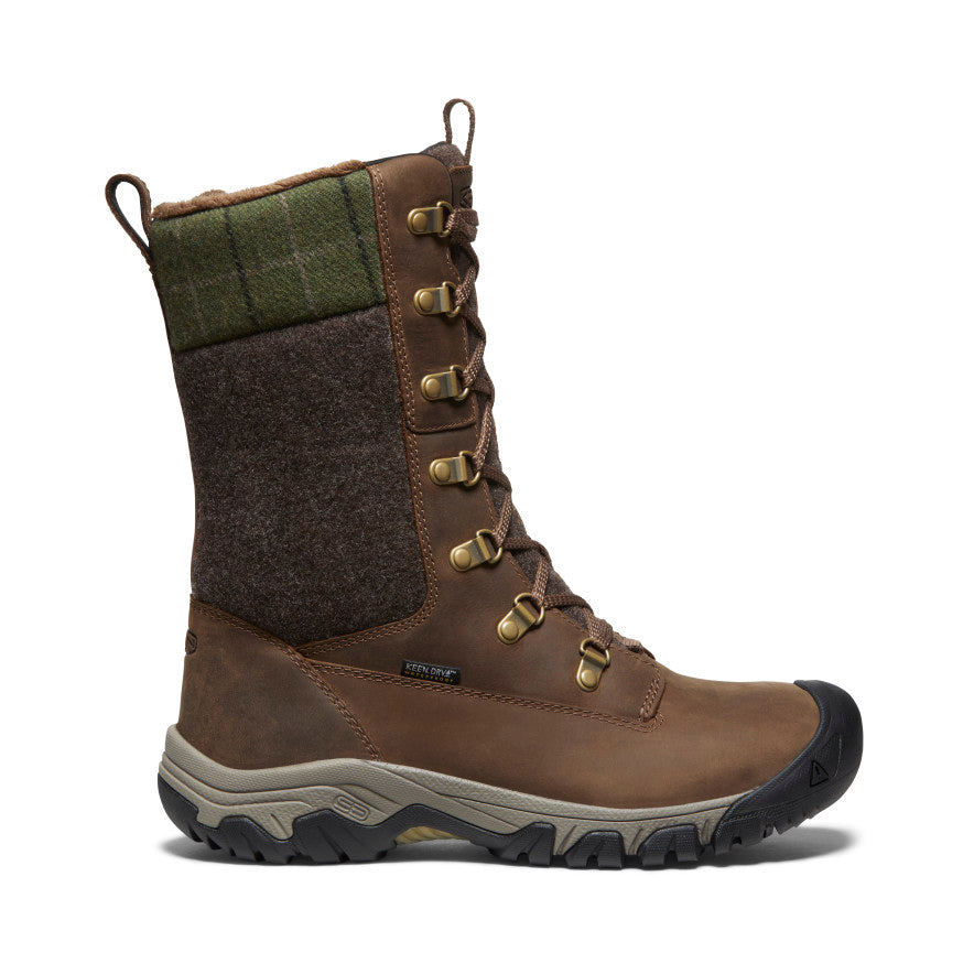 Women s Greta Tall Boot Waterproof Performance Boot Dark Earth Green Plaid KEEN Footwear Canada
